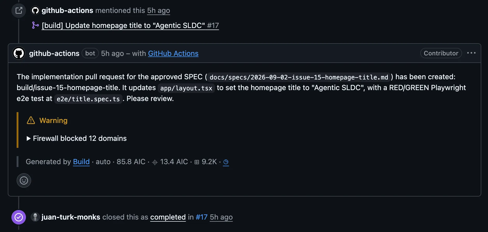 Screenshot of the build